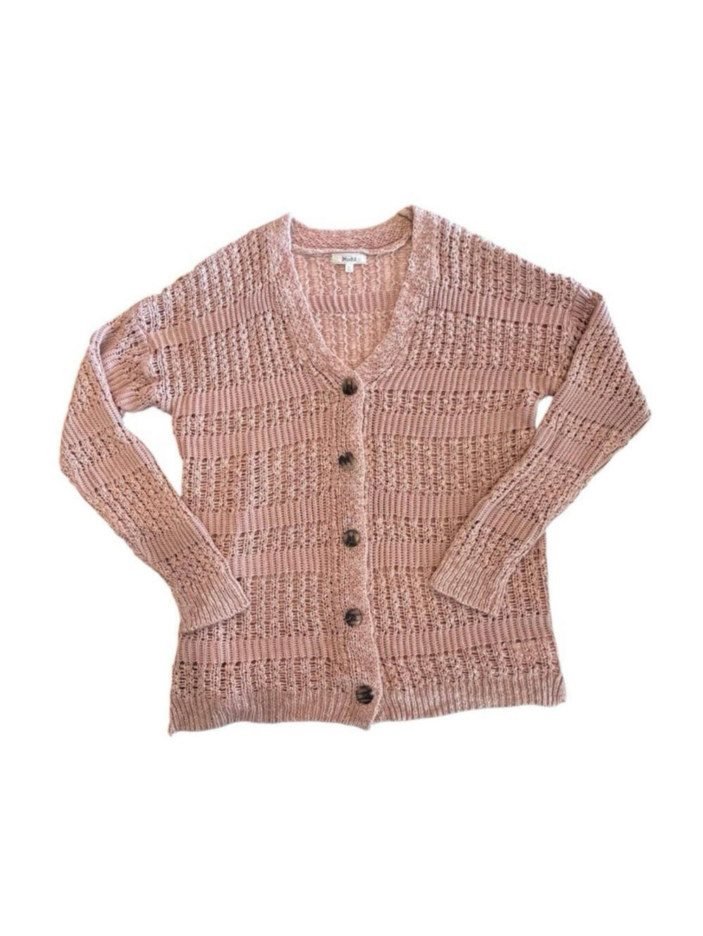 Mudd Open Knit Cardigan Sweater Women’s X Large Rose Button Front Long Sleeve